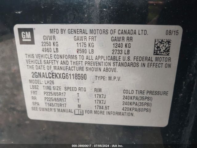 Photo 8 VIN: 2GNALCEKXG6118590 - CHEVROLET EQUINOX 