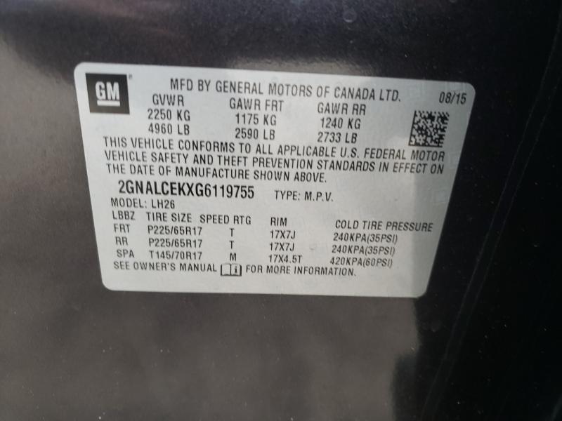 Photo 9 VIN: 2GNALCEKXG6119755 - CHEVROLET EQUINOX LT 