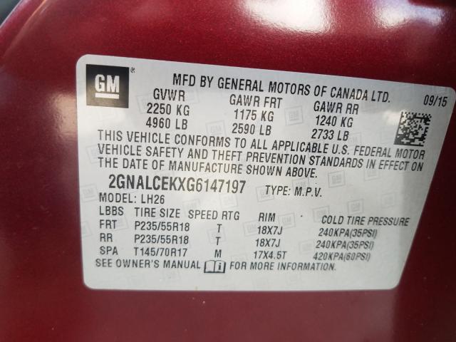 Photo 9 VIN: 2GNALCEKXG6147197 - CHEVROLET EQUINOX LT 