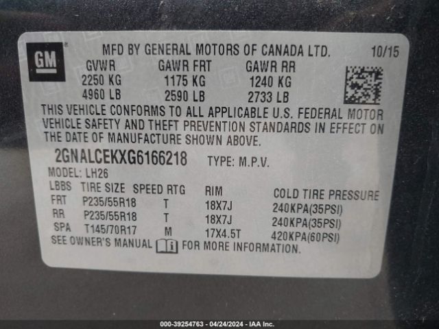 Photo 8 VIN: 2GNALCEKXG6166218 - CHEVROLET EQUINOX 