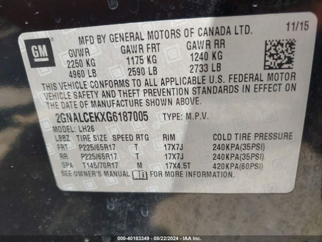 Photo 8 VIN: 2GNALCEKXG6187005 - CHEVROLET EQUINOX 