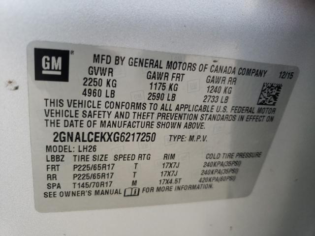 Photo 9 VIN: 2GNALCEKXG6217250 - CHEVROLET EQUINOX LT 