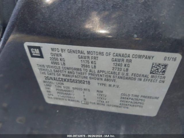 Photo 8 VIN: 2GNALCEKXG6236218 - CHEVROLET EQUINOX 