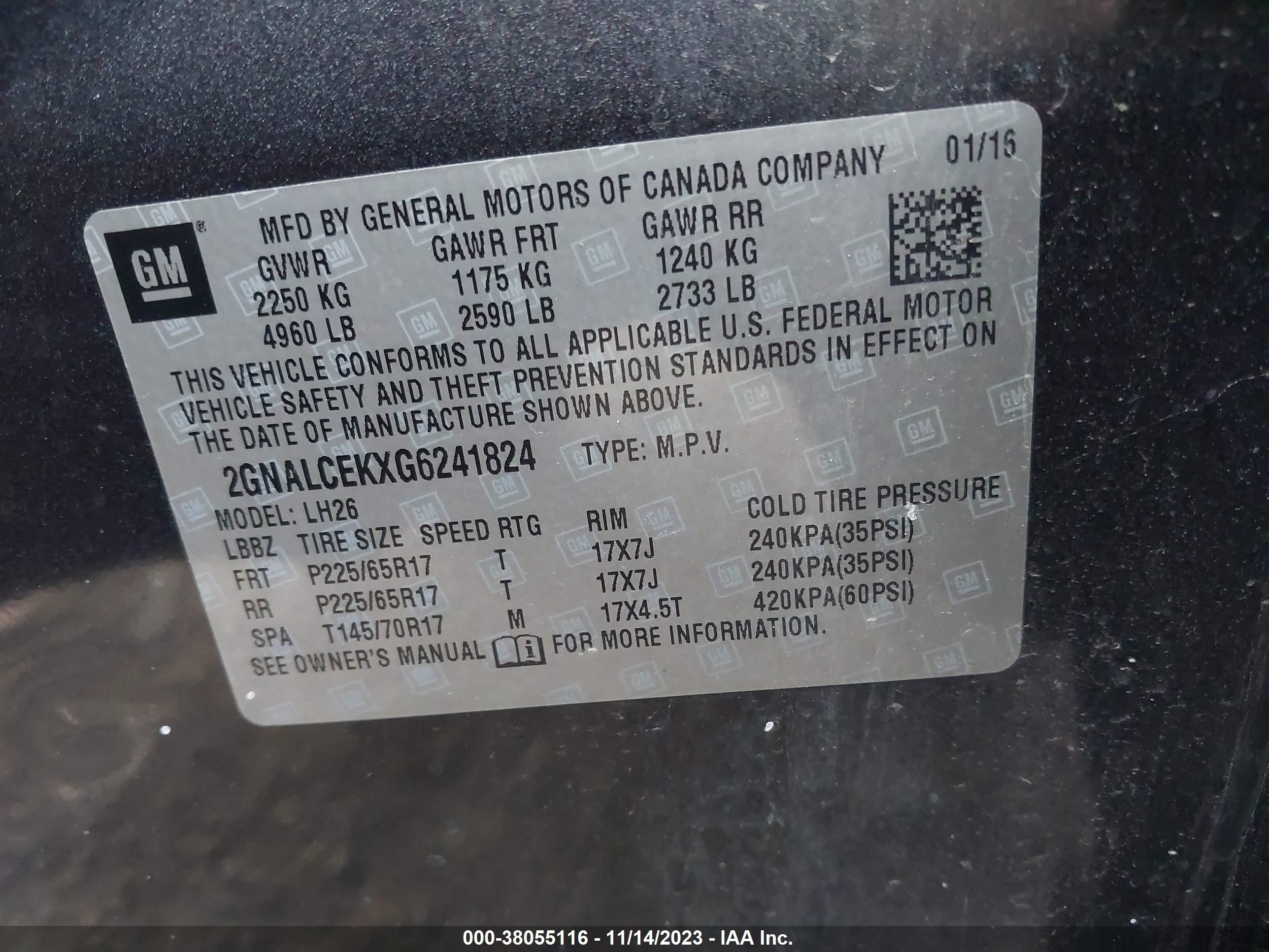 Photo 8 VIN: 2GNALCEKXG6241824 - CHEVROLET EQUINOX 