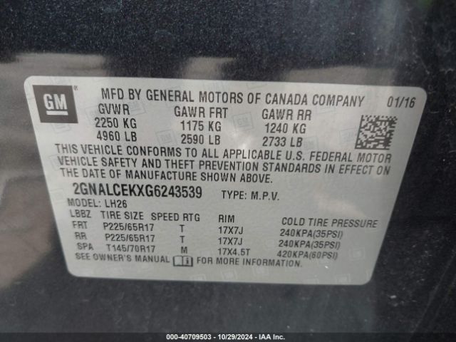 Photo 8 VIN: 2GNALCEKXG6243539 - CHEVROLET EQUINOX 