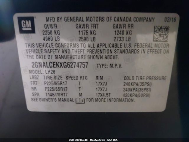 Photo 8 VIN: 2GNALCEKXG6274757 - CHEVROLET EQUINOX 