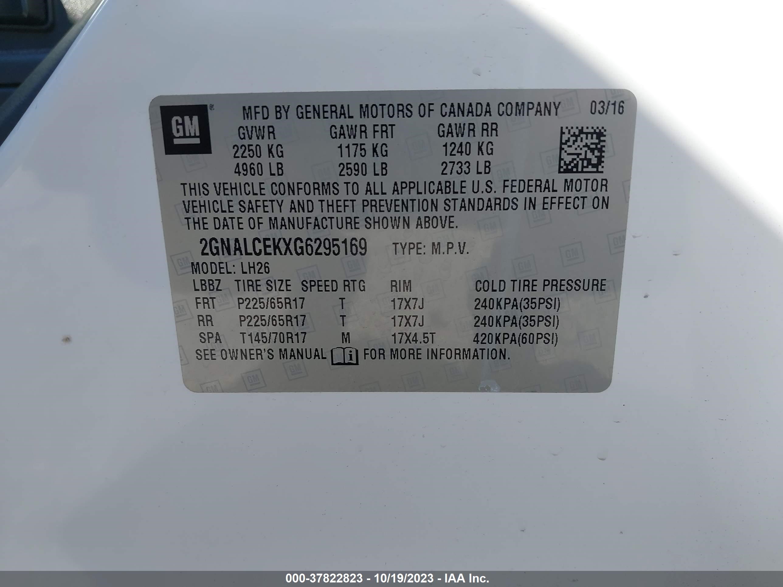 Photo 8 VIN: 2GNALCEKXG6295169 - CHEVROLET EQUINOX 