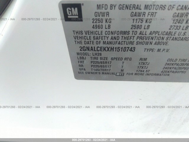 Photo 8 VIN: 2GNALCEKXH1510743 - CHEVROLET EQUINOX 