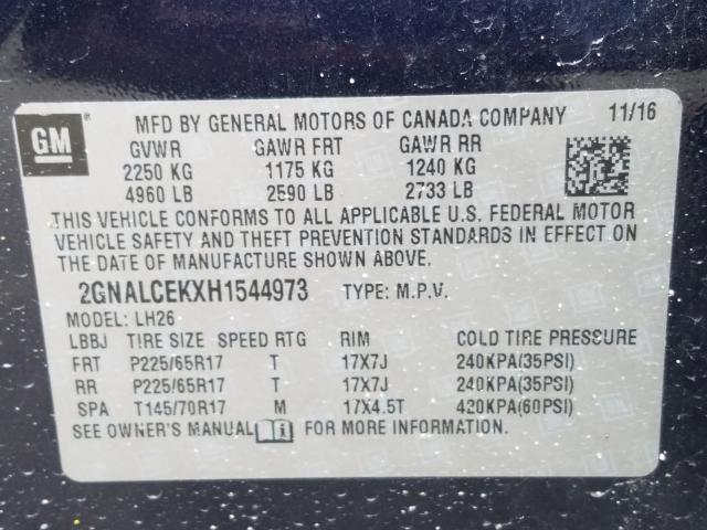 Photo 9 VIN: 2GNALCEKXH1544973 - CHEVROLET EQUINOX LT 