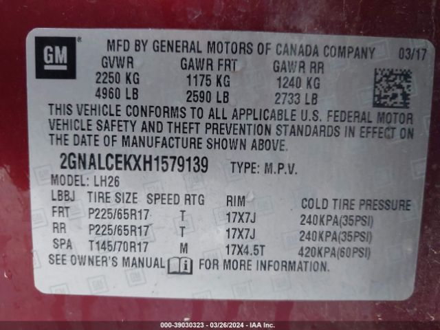 Photo 8 VIN: 2GNALCEKXH1579139 - CHEVROLET EQUINOX 