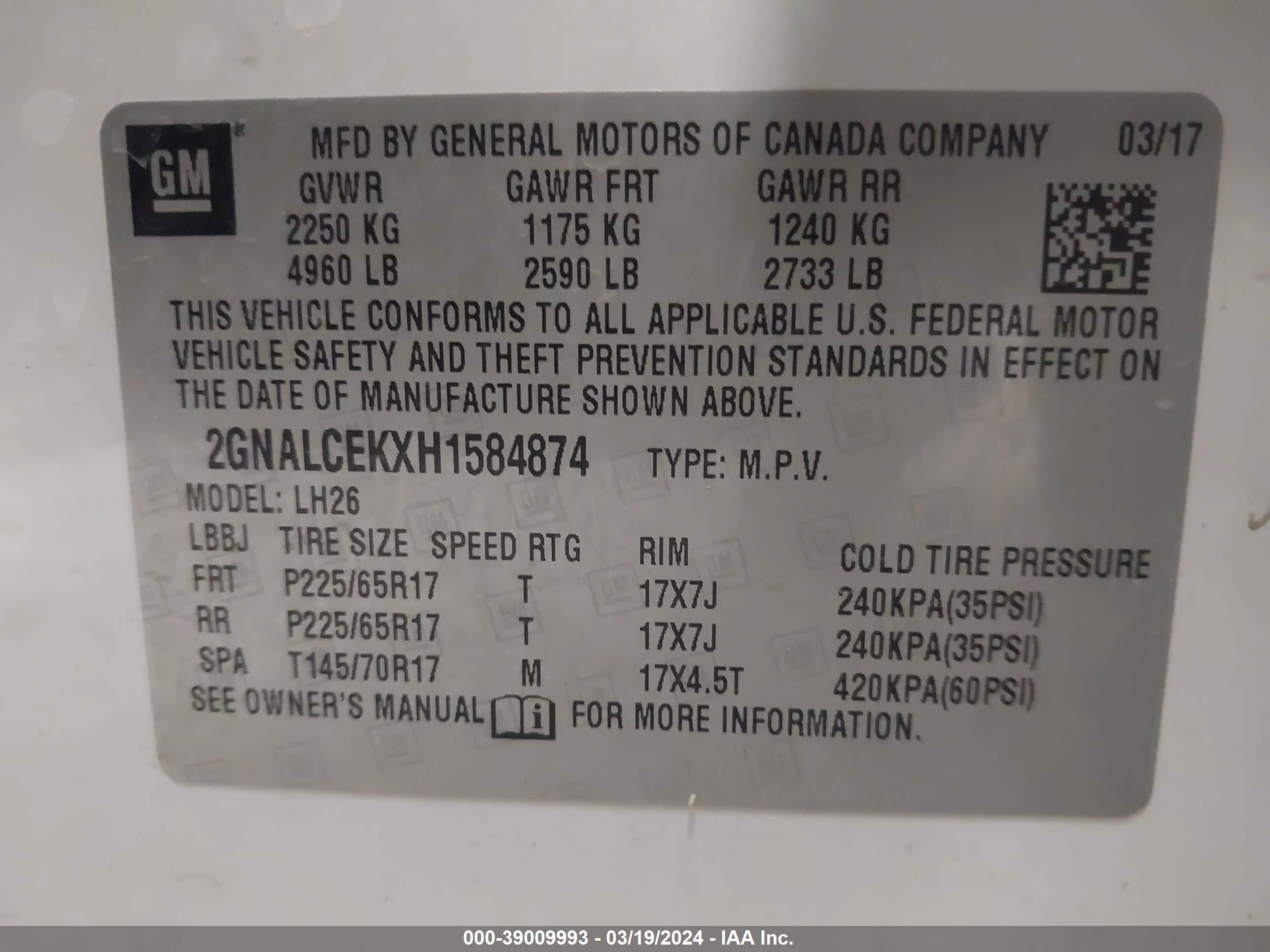 Photo 8 VIN: 2GNALCEKXH1584874 - CHEVROLET EQUINOX 