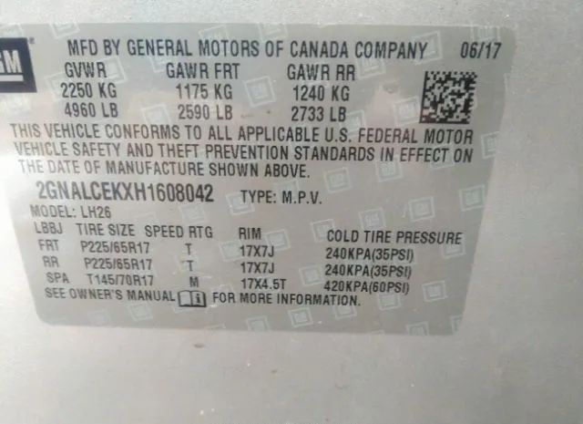 Photo 8 VIN: 2GNALCEKXH1608042 - CHEVROLET EQUINOX 