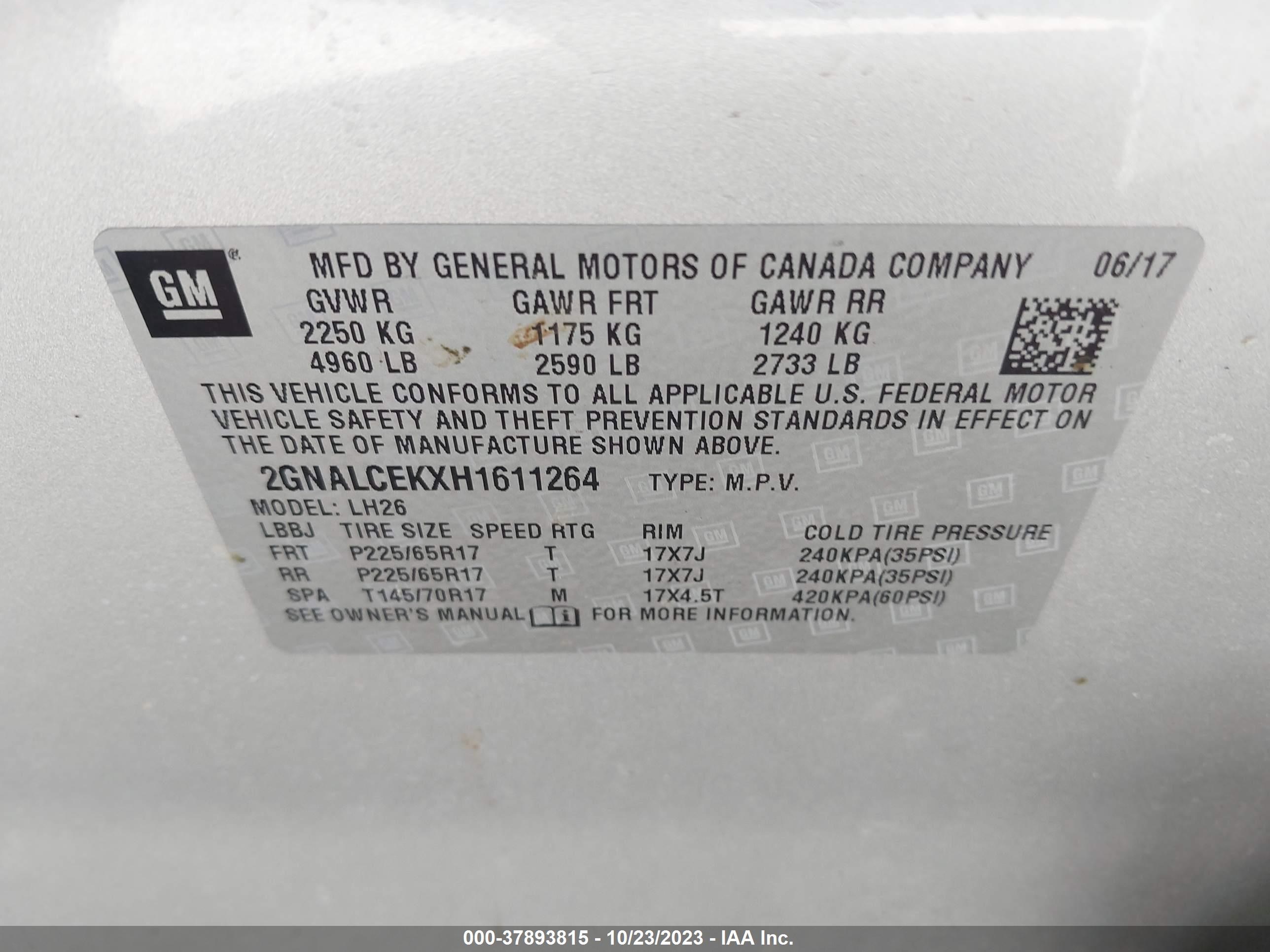 Photo 8 VIN: 2GNALCEKXH1611264 - CHEVROLET EQUINOX 