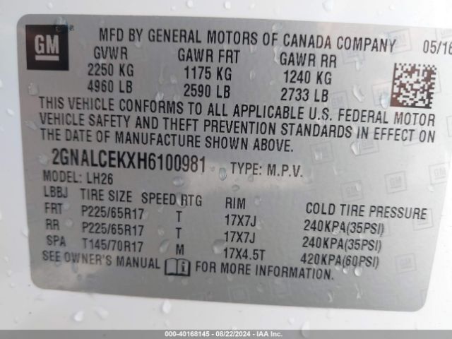 Photo 8 VIN: 2GNALCEKXH6100981 - CHEVROLET EQUINOX 