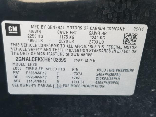 Photo 9 VIN: 2GNALCEKXH6103699 - CHEVROLET EQUINOX LT 