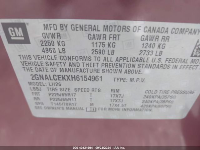 Photo 8 VIN: 2GNALCEKXH6154961 - CHEVROLET EQUINOX 