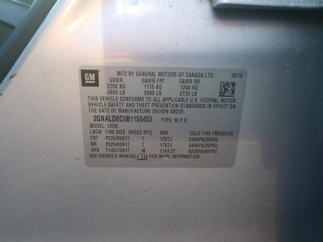 Photo 9 VIN: 2GNALDEC0B1150453 - CHEVROLET EQUINOX LT 