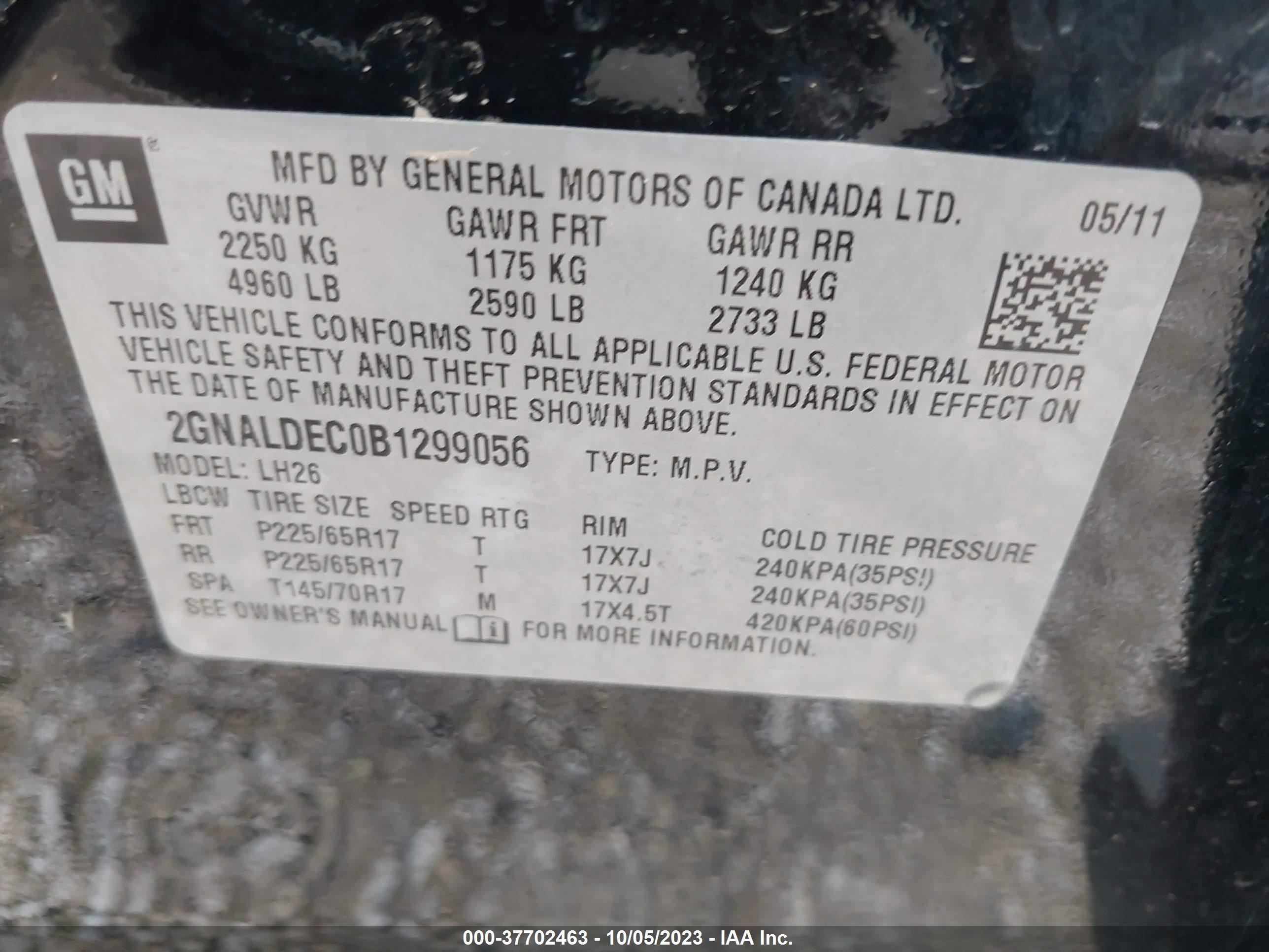 Photo 9 VIN: 2GNALDEC0B1299056 - CHEVROLET EQUINOX 