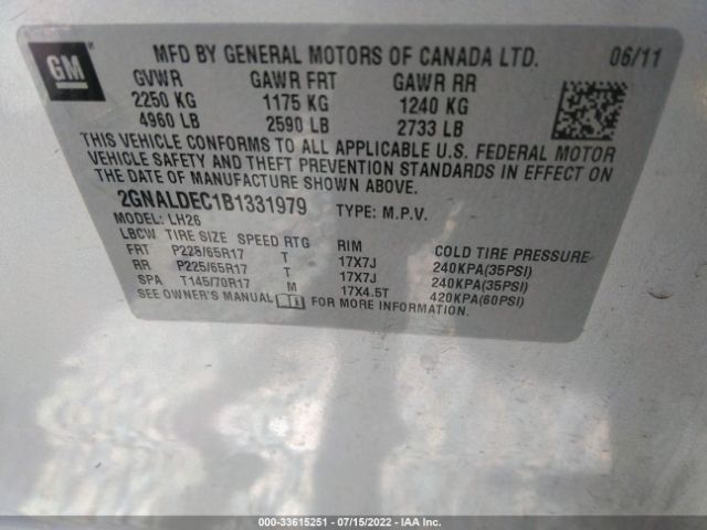 Photo 8 VIN: 2GNALDEC1B1331979 - CHEVROLET EQUINOX 