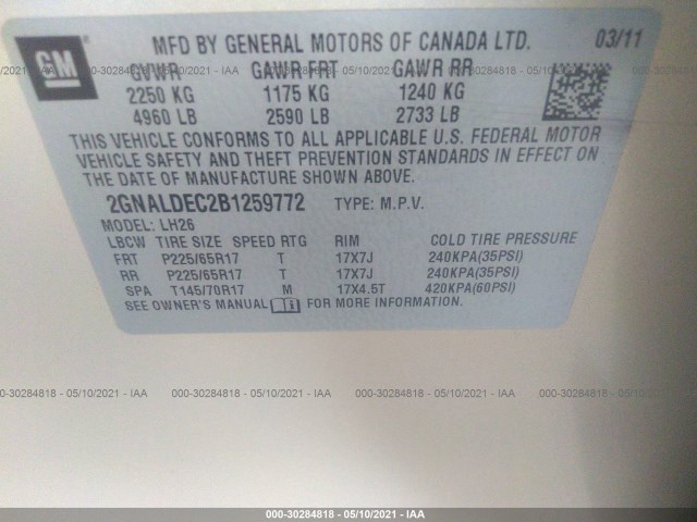 Photo 8 VIN: 2GNALDEC2B1259772 - CHEVROLET EQUINOX 