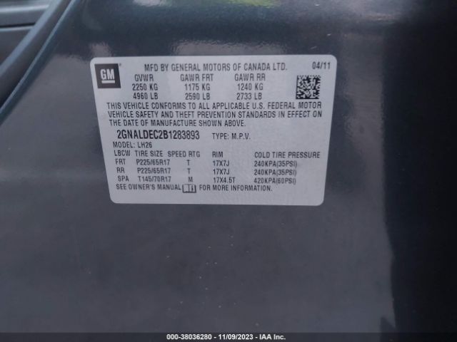 Photo 8 VIN: 2GNALDEC2B1283893 - CHEVROLET EQUINOX 