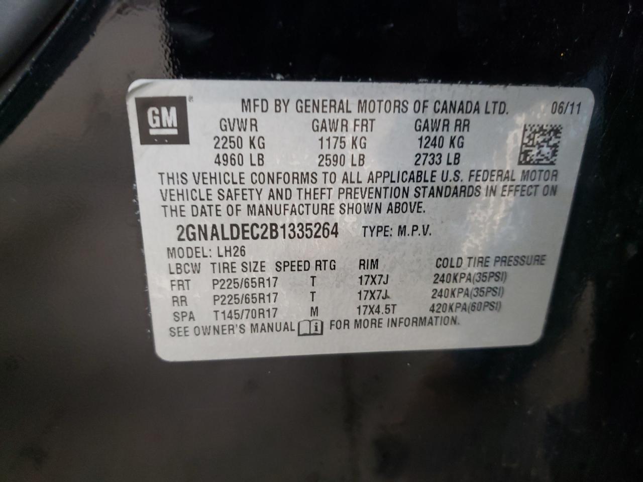 Photo 11 VIN: 2GNALDEC2B1335264 - CHEVROLET EQUINOX 