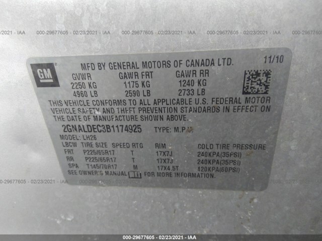 Photo 8 VIN: 2GNALDEC3B1174925 - CHEVROLET EQUINOX 