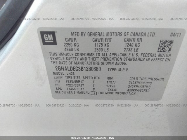 Photo 8 VIN: 2GNALDEC3B1280680 - CHEVROLET EQUINOX 