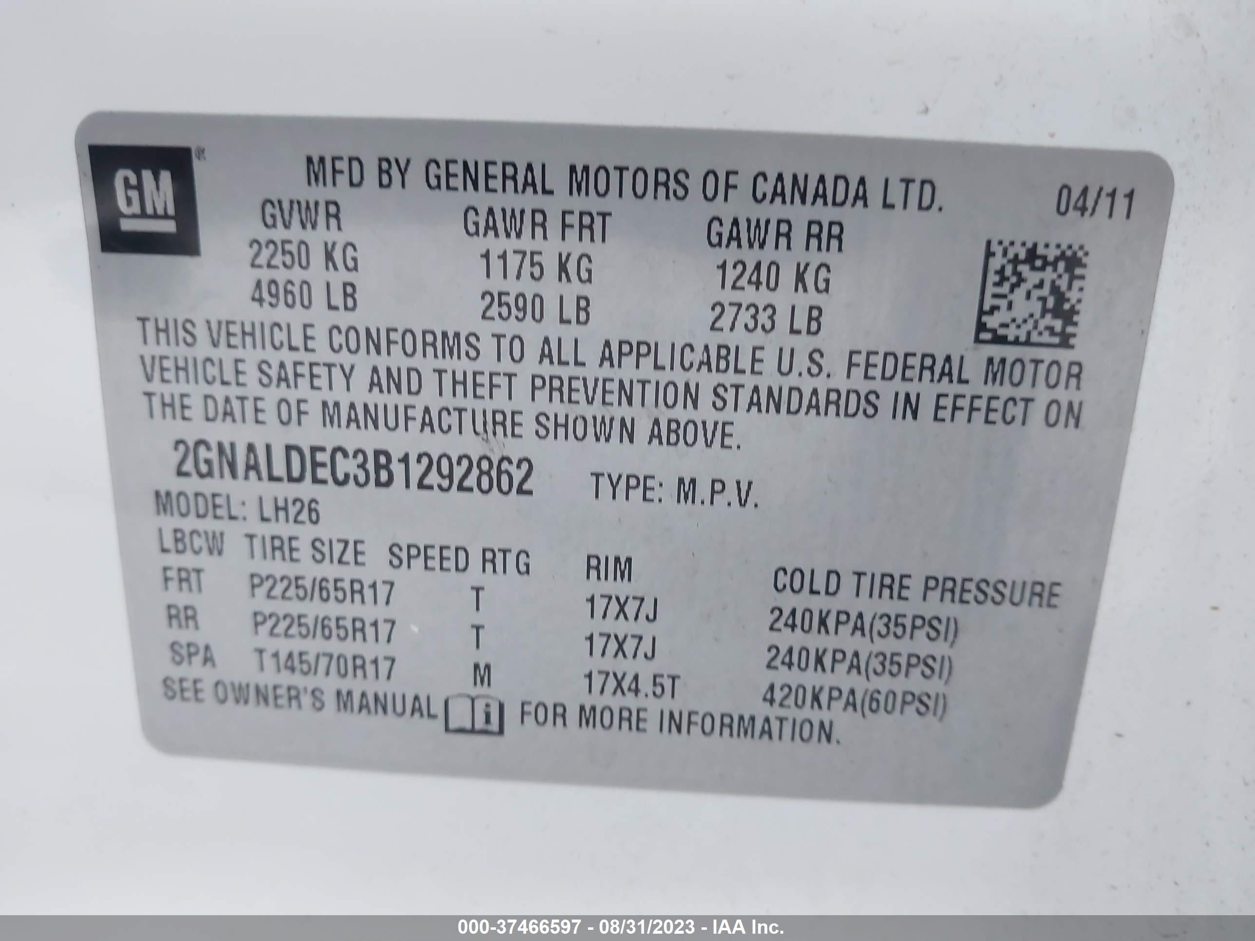 Photo 8 VIN: 2GNALDEC3B1292862 - CHEVROLET EQUINOX 