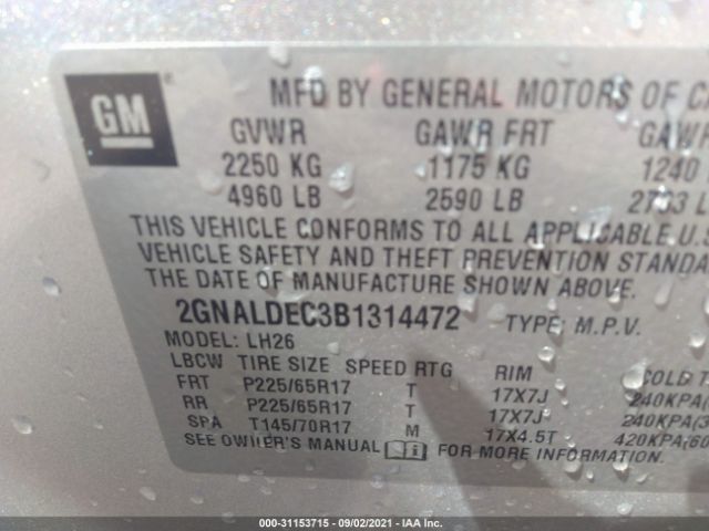 Photo 8 VIN: 2GNALDEC3B1314472 - CHEVROLET EQUINOX 