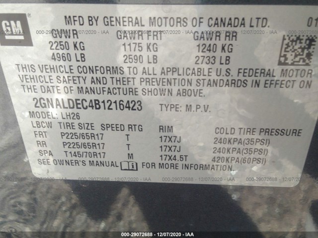 Photo 8 VIN: 2GNALDEC4B1216423 - CHEVROLET EQUINOX 