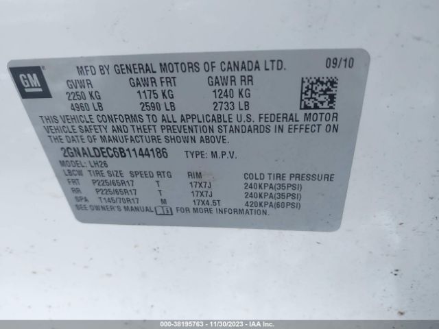 Photo 8 VIN: 2GNALDEC6B1144186 - CHEVROLET EQUINOX 