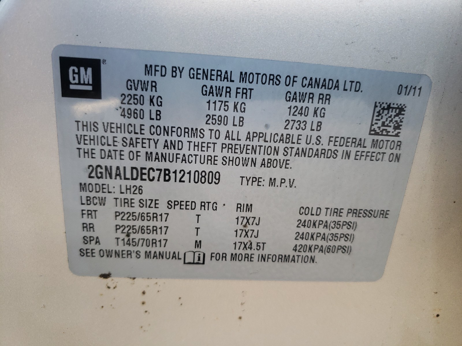 Photo 9 VIN: 2GNALDEC7B1210809 - CHEVROLET EQUINOX LT 