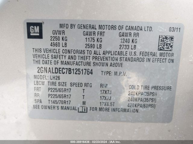 Photo 8 VIN: 2GNALDEC7B1251764 - CHEVROLET EQUINOX 