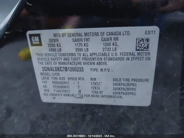 Photo 8 VIN: 2GNALDEC7B1266233 - CHEVROLET EQUINOX 