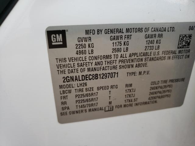 Photo 9 VIN: 2GNALDEC8B1297071 - CHEVROLET EQUINOX LT 