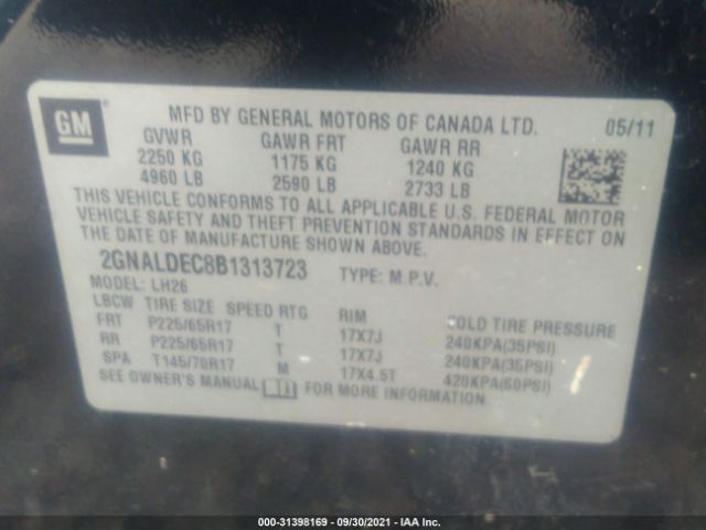 Photo 8 VIN: 2GNALDEC8B1313723 - CHEVROLET EQUINOX 