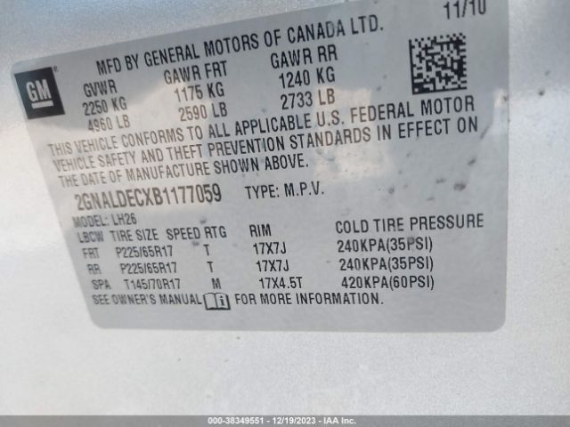 Photo 8 VIN: 2GNALDECXB1177059 - CHEVROLET EQUINOX 