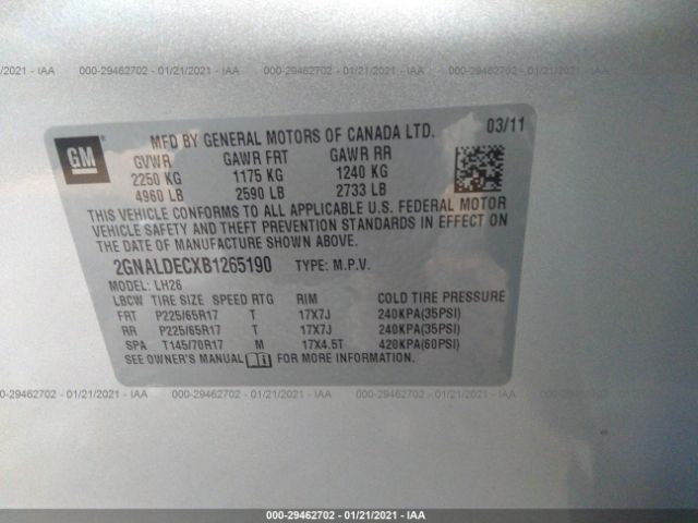 Photo 8 VIN: 2GNALDECXB1265190 - CHEVROLET EQUINOX 