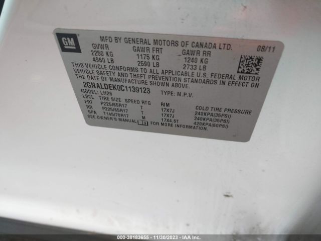 Photo 8 VIN: 2GNALDEK0C1139123 - CHEVROLET EQUINOX 