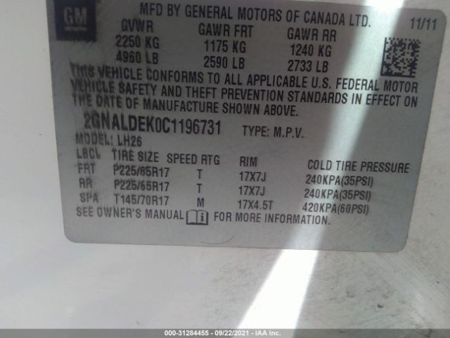 Photo 8 VIN: 2GNALDEK0C1196731 - CHEVROLET EQUINOX 