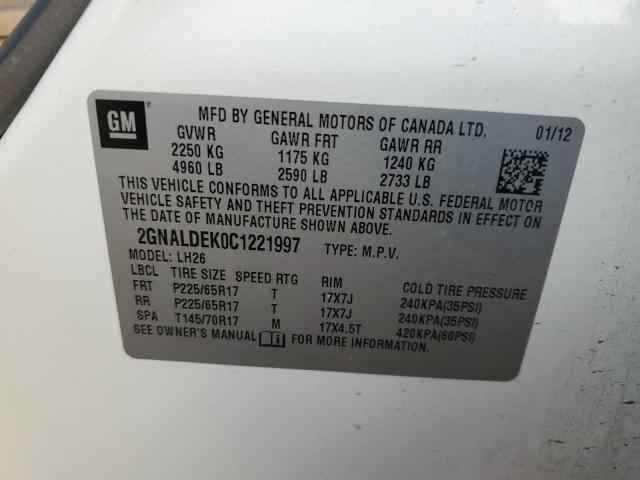 Photo 12 VIN: 2GNALDEK0C1221997 - CHEVROLET EQUINOX LT 