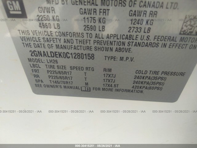 Photo 8 VIN: 2GNALDEK0C1280158 - CHEVROLET EQUINOX 