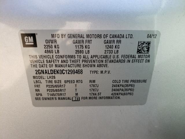 Photo 9 VIN: 2GNALDEK0C1299468 - CHEVROLET EQUINOX LT 