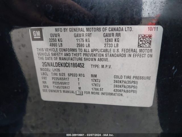 Photo 8 VIN: 2GNALDEK0C6180452 - CHEVROLET EQUINOX 