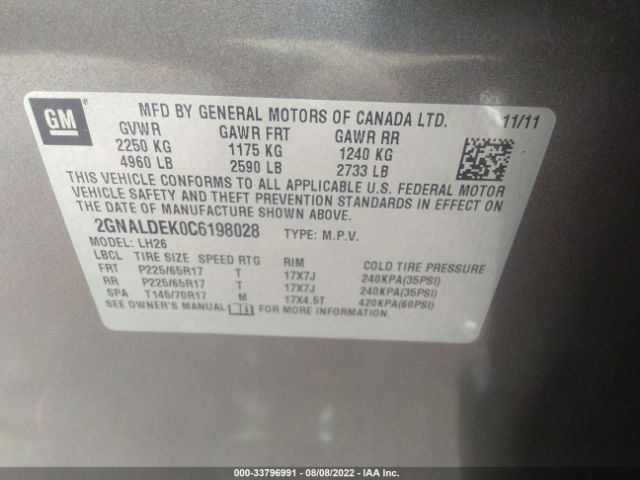 Photo 8 VIN: 2GNALDEK0C6198028 - CHEVROLET EQUINOX 