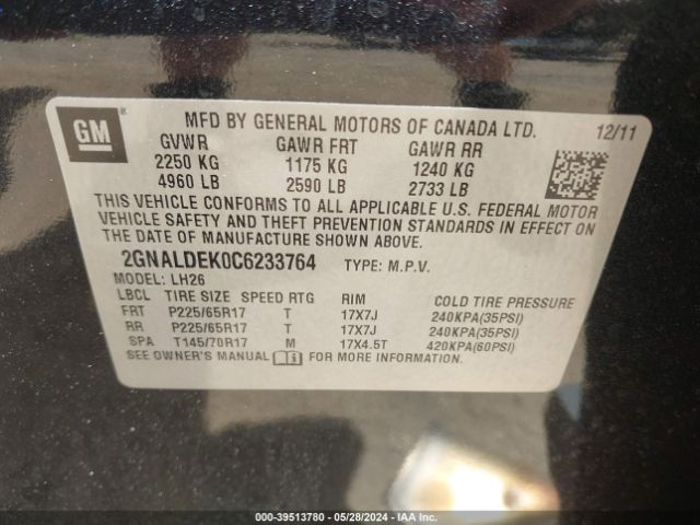 Photo 8 VIN: 2GNALDEK0C6233764 - CHEVROLET EQUINOX 