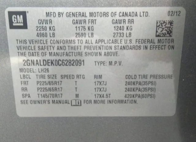 Photo 8 VIN: 2GNALDEK0C6282091 - CHEVROLET EQUINOX 