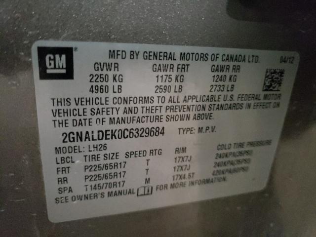 Photo 9 VIN: 2GNALDEK0C6329684 - CHEVROLET EQUINOX LT 