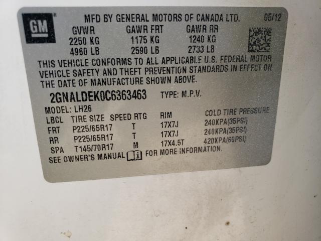 Photo 9 VIN: 2GNALDEK0C6363463 - CHEVROLET EQUINOX LT 